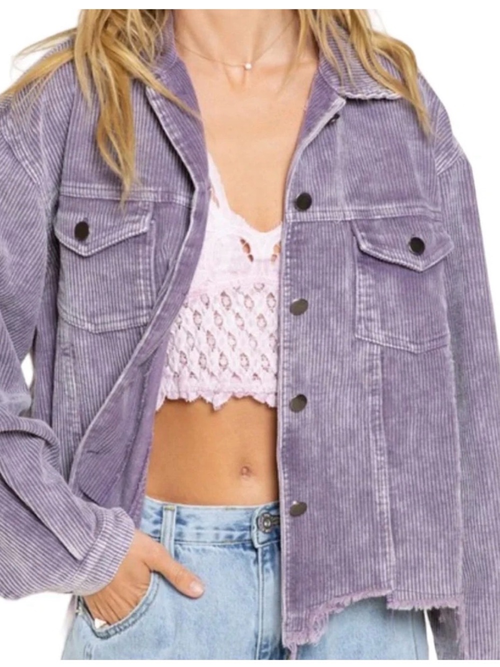 POL Lavender Corduroy Button-Up Jacket - Women